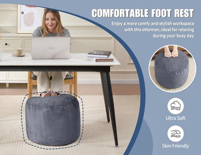 Pouf Ottoman, Corduroy Round Gray Foot Stools Ottomans, 20x15in, view 7