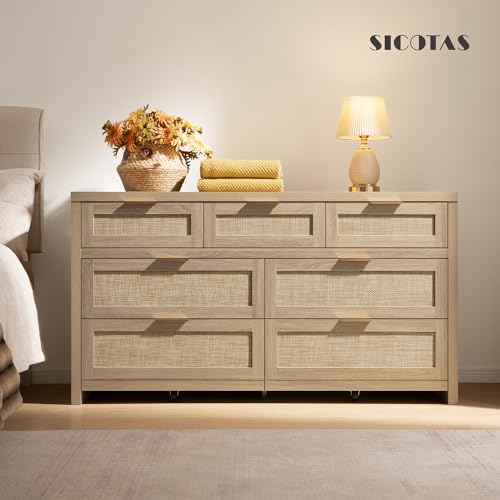 7 Drawer Rattan Dresser for Bedroom, 57" Wide Dresser, view 5