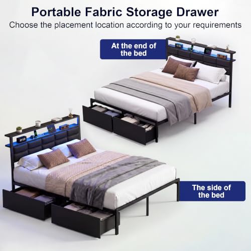 Heavy Duty Metal Bed Frame with LED Lights and Charging Station, view 6