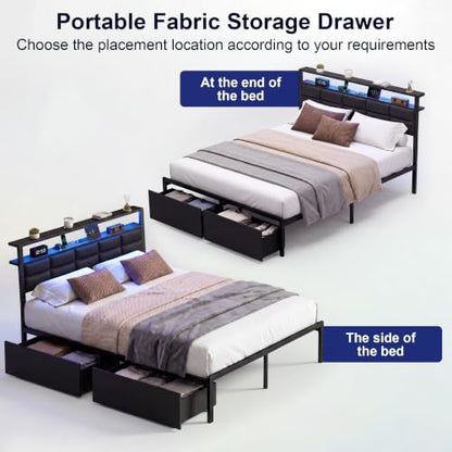 Heavy Duty Metal Bed Frame with LED Lights and Charging Station, view 6