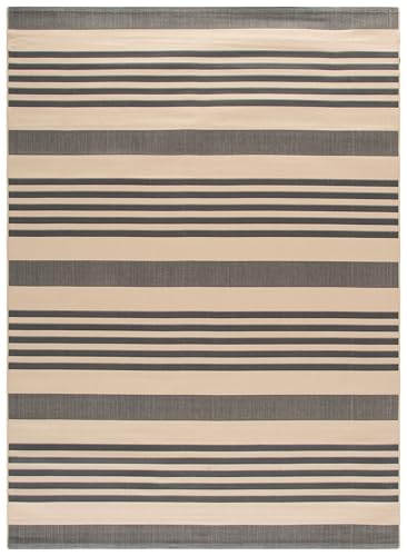 SAFAVIEH Courtyard Collection Area Rug - 8' x 11', Grey & Bone, Stripe Design, Non-Shedding & Easy Care, Indoor/Outdoor & Washable-Ideal for Patio, Backyard, Mudroom (CY6062-236)
