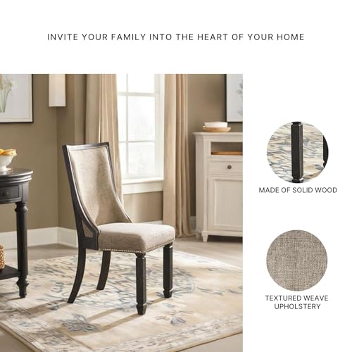Signature Design by Ashley Tyler Creek Dining Room Chairs, Set of 2, Upholstered Host Chair with Solid Wood Frame, Urban Farmhouse Seating for Kitchens, Textured Black and Grayish Brown