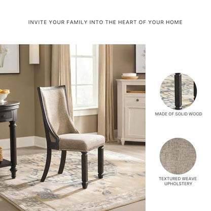 Signature Design by Ashley Tyler Creek Dining Room Chairs, Set of 2, Upholstered Host Chair with Solid Wood Frame, Urban Farmhouse Seating for Kitchens, Textured Black and Grayish Brown