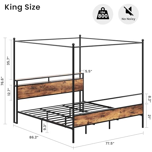 Canopy Bed Frame King with Storage Headboard & Charging Station, view 3
