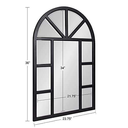 Hogan Rustic Wood Framed Arch Windowpane Wall Mirror, 24 x 36, Distressed Black, Chic Farmhouse Wall Decor