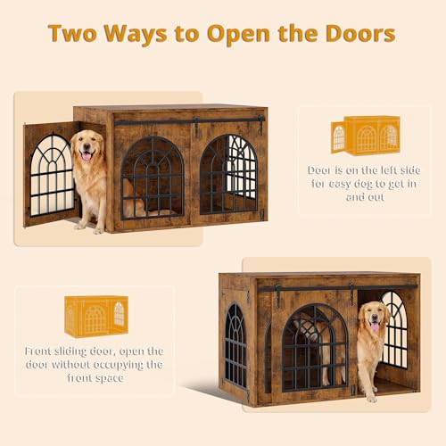 45.1" Dog Crate Furniture with Sliding Barn Door (Brown), view 4