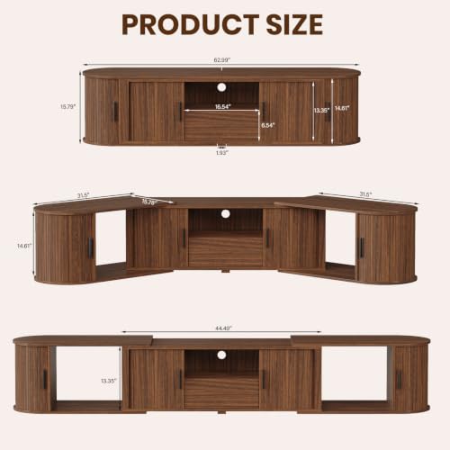 TV Stand, Extendable Media Console with Sliding Storage Doors, view 3