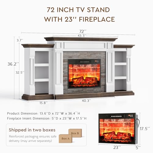 72" Electric Fireplace with Mantel, Fireplace TV Stand for TVs Up to 80 Inch, view 4