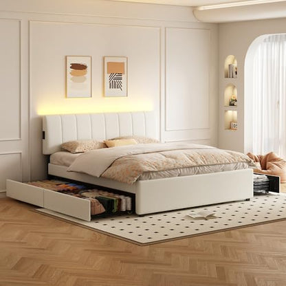 King Size Upholstered Platform Bed with 4 Storage Drawers, view 5