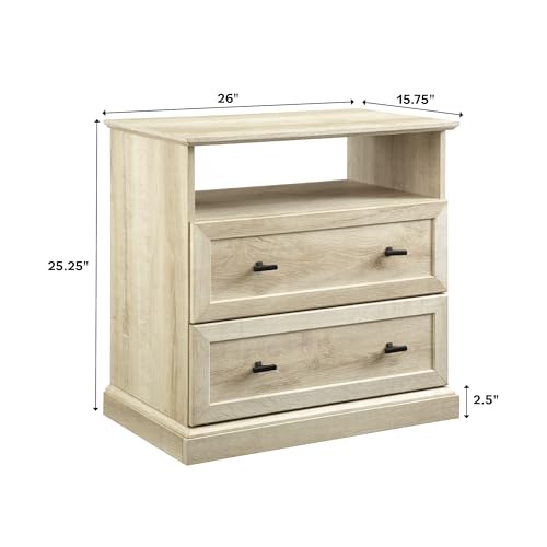 Clyde Classic Rustic 2-Drawer Open-Cubby Nighstands End Side Tables Living Room Bedroom Storage, White Oak
