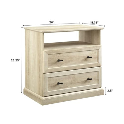 Clyde Classic Rustic 2-Drawer Open-Cubby Nighstands End Side Tables Living Room Bedroom Storage, White Oak