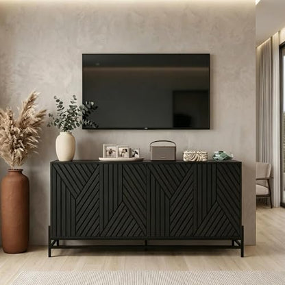 59" Black Carved Lines TV Stand Media Console, view 2