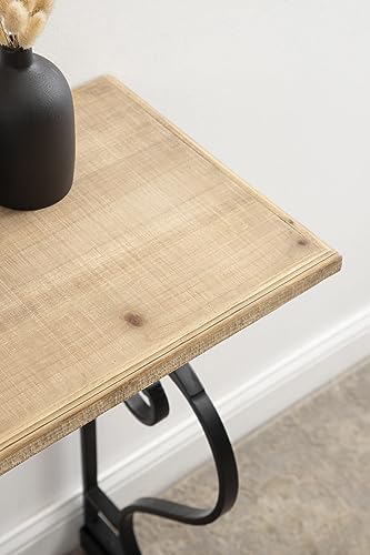 Wyldwood Solid Wood Farmhouse Console Table, 36 x 13 x 30, Hazelnut and Black, Rustic Ornate Wood and Metal Entryway Table with Unique Scrolling Base Design