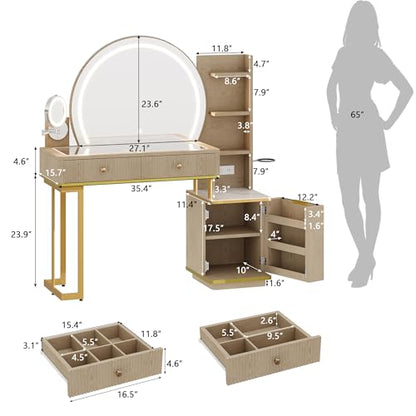 Makeup Vanity Desk with Round Mirror and Lights, view 3