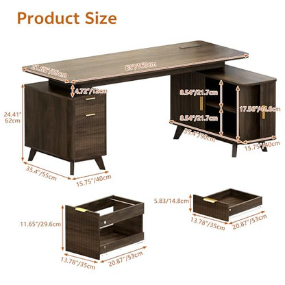 63" Farmhouse L Shaped Executive Desk, Brown, view 3