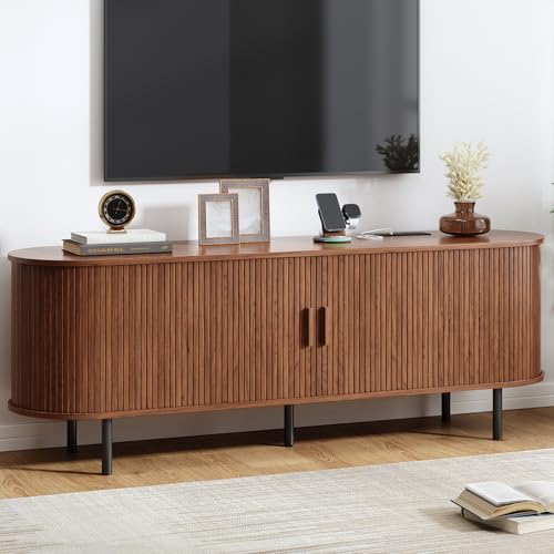 63" Mid Century Modern TV Stand with Sliding Doors for 65" TV, view 2