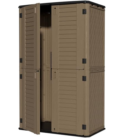 Large 67 Cu.ft Waterproof Storage Shed, Outdoor Storage Cabinet，Durable Resin Sheds for Patio Furniture, Garden Tools, Pool Accessories, Mower Storage (Coffee)