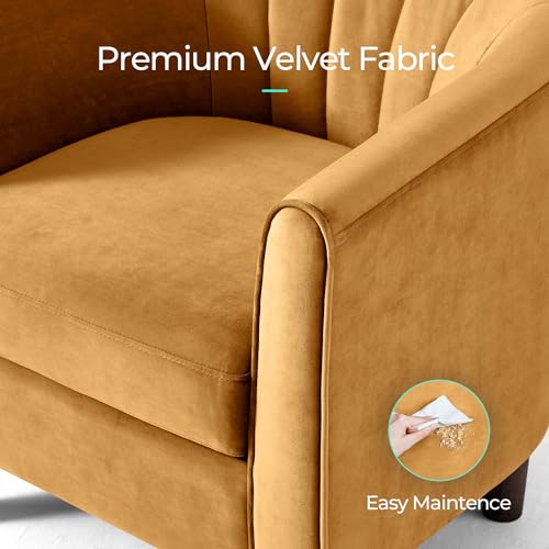Accent Chair with Ottoman, Modern Barrel Chair Small Armchair Reading Chair with Footrest, Comfy Round Arms Chair for Living Room Bedroom Reading Room, Velvet, Yellow