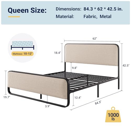 Queen Metal Bed Frame in Beige, view 3