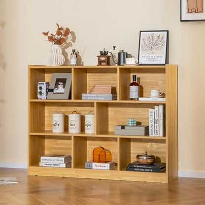 8 Cube Bookcase, Freestanding 3-Tier Open Bookshelf, Burlywood | Modern Storage Display Cabinet, Wood Cube Storage Organizer for Living Room, Home Office, Kid’s Room