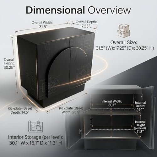 Black Sideboard Buffet Cabinet with Storage, view 4