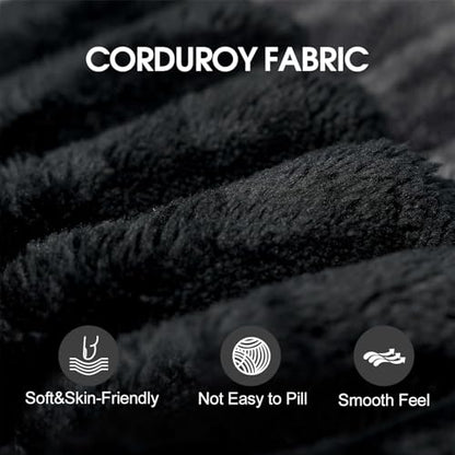 107" Comfy U-Shaped Sectional Modern Boneless Corduroy Couch with Chaise ‌and Ottoman‌ - No Assembly Required! Deep-Seat, Upholstered Modular Cloud Sofa for Living Room, Plush Corduroy Fabric(Black)
