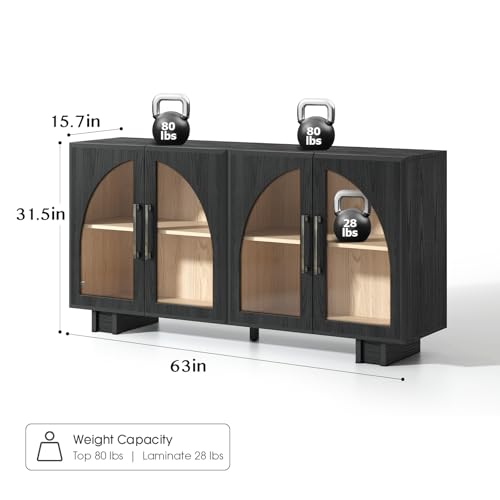 63” Sideboard Buffet Cabinet with Storage for Dining Room,Black, view 3