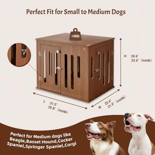 32 Inch Dog Crate Furniture for Medium Small Dogs with 2 Quick-Release Doors, view 3