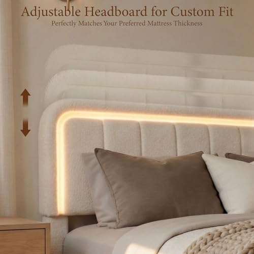 Cloud Queen Bed Frame with Storage, 4 Drawers, Boucle Upholstered, view 6