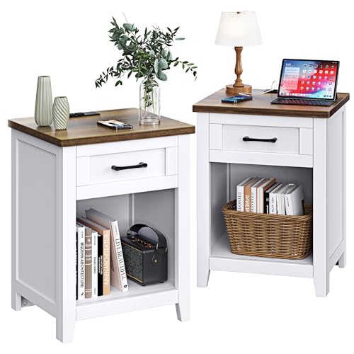 Farmhouse Nightstand with Charging Station & Large Storage, view 2