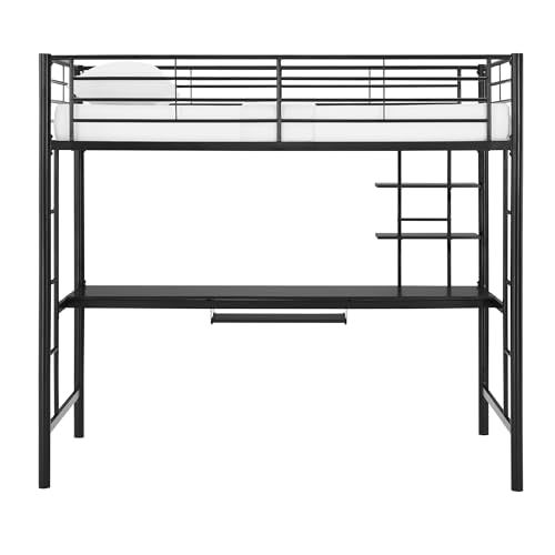 Orion Urban Industrial Metal Double Over Computer Desk Bunk Bed, Full Double, Black
