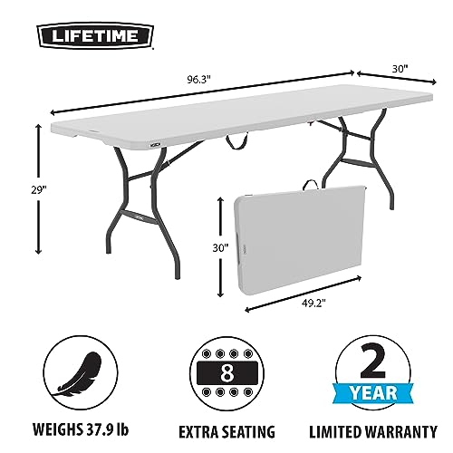 8-Foot Fold in Half Table, Light Commercial, White Granite