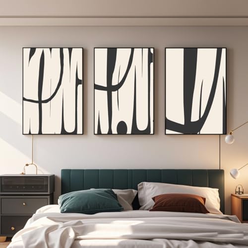 VARUFLY Black and White Abstract Wall Art for Living Room, Framed Canvas Pictures Wall Decor, Set of 3 Piece Modern Minimalist Art Work Painting for Home Office Guest Room 16“X 24”