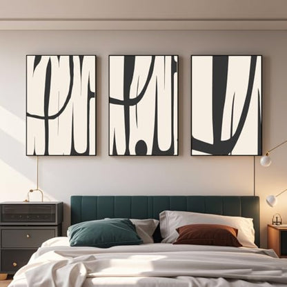 VARUFLY Black and White Abstract Wall Art for Living Room, Framed Canvas Pictures Wall Decor, Set of 3 Piece Modern Minimalist Art Work Painting for Home Office Guest Room 16“X 24”