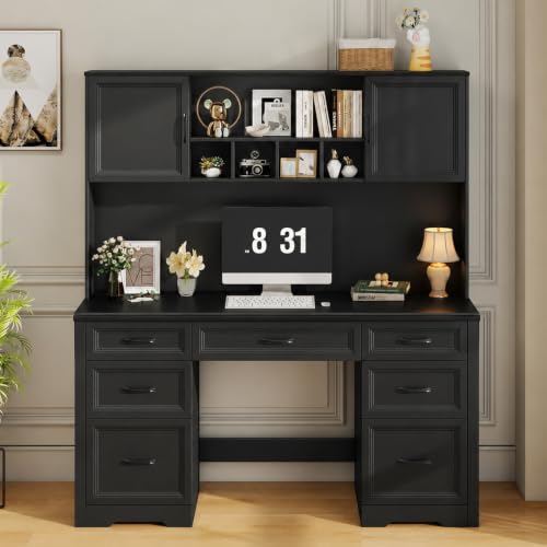 Farmhouse Executive Desk with 7 Drawers and Storage Cabinet, view 7