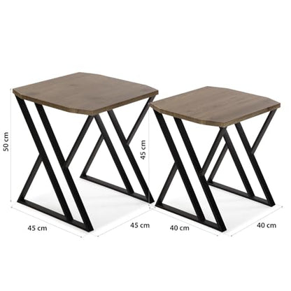 Versa Tulsa Side Table for Living Room, Bedroom or Kitchen Modern Low Table, Set of 2, Measures 50 x 45 x 45 cm (H x L x W), Wood and Metal, Colour: Brown and Black