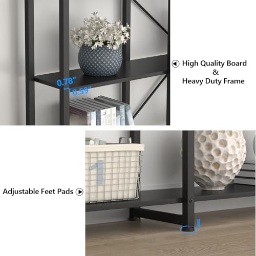 Triple Wide 5-Tier Bookshelf, 70.87" L x 79.13" H Extra Large Bookcase, Tall Open Etagere Display Shelf with Metal Frame, Freestanding Modern Storage Shelves for Home Office (Black)