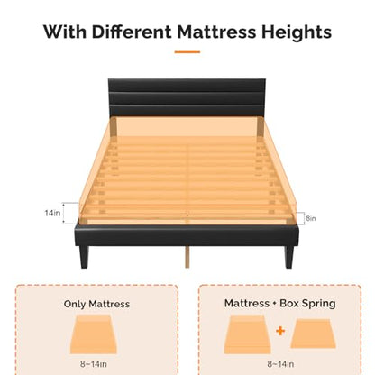 Upholstered Bed Frame Queen, Faux Leather Platform Bed with Adjustable Headboard, view 6