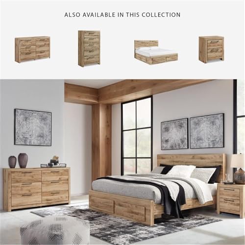 6-Drawer Farmhouse Dresser, Light Brown Rustic Finish, Gunmetal Handles, Engineered Wood Construction, Horizontal Design, 36.42" H x 58.7" W x 15.31" D, Bedroom Storage Furniture