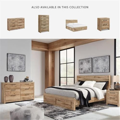 6-Drawer Farmhouse Dresser, Light Brown Rustic Finish, Gunmetal Handles, Engineered Wood Construction, Horizontal Design, 36.42" H x 58.7" W x 15.31" D, Bedroom Storage Furniture