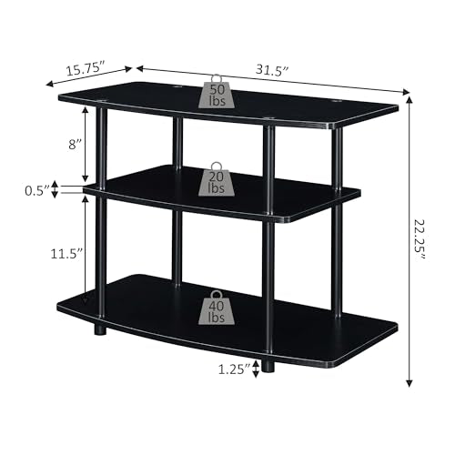 Designs2Go No Tools 3-Tier TV Stand 31.5" - Entertainment Center for TVs up to 37 Inches, Modern TV Console with Shelves for Living Room, Family Room, Black