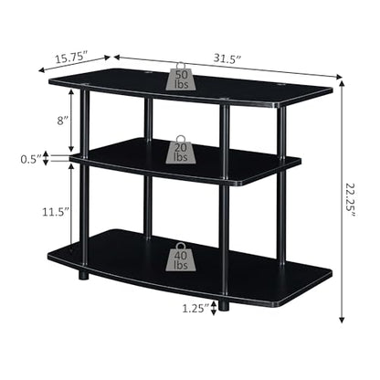 Designs2Go No Tools 3-Tier TV Stand 31.5" - Entertainment Center for TVs up to 37 Inches, Modern TV Console with Shelves for Living Room, Family Room, Black