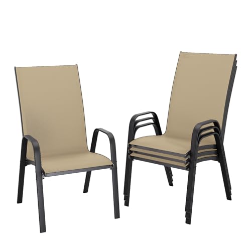 Patio Dining Chairs Set of 4, Outdoor Stackable Dining Furniture Set, All Weather Dining Set for Lawn, Garden, Poolside, Beige