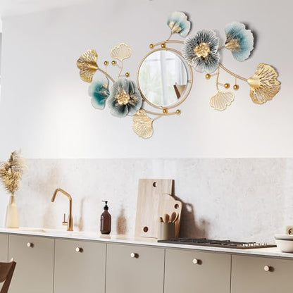 Large Wall Mirror,Modern Wall Mirrors Decorative,3DMetal Ginkgo Biloba Design - Perfect for Living Room, Bedroom, Bathroom, or Entryway Wall Decor