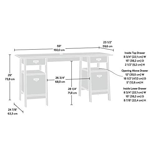 Trestle Executive Desk with Filing, Home Office Desk with Storage, Vintage Oak Finish