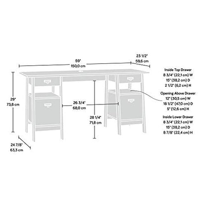 Trestle Executive Desk with Filing, Home Office Desk with Storage, Vintage Oak Finish