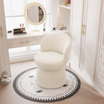 360 Degree Swivel Vanity Chair, Barrel Textured Accent Chair with Boucle Fabric, Modern White Accent Chairs, for Living Room, Dressing Room, Reading Nook