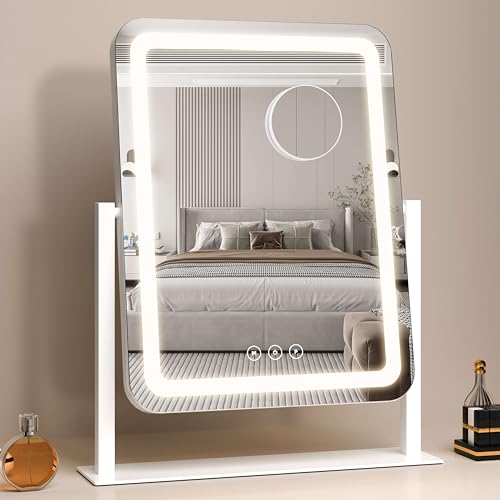 Vanity Mirror with Lights,13.1"×16.7"LED Makeup Mirror,Lighted Makeup Mirror with Lights, Smart Touch Control Dimmable 3 Modes Light, Lighted Up Mirror for Makeup Desk, Bedroom, Dressing Room