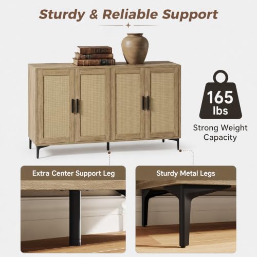 Sideboard Buffet Cabinet with Storage, Rattan Boho Modern Credenza, view 6