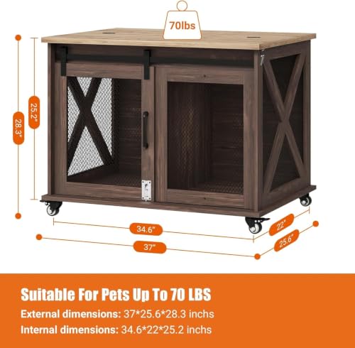 37 Inch Dog Crate Furniture for Medium Dogs with Removable Divider, view 3